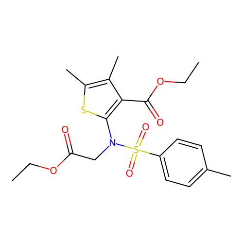Ethyl 2-((2-ethoxy-2-oxoethyl)((4-methylphenyl)sulfonyl)amino)-4,5-dimethyl-3-thiophenecarboxylate structure