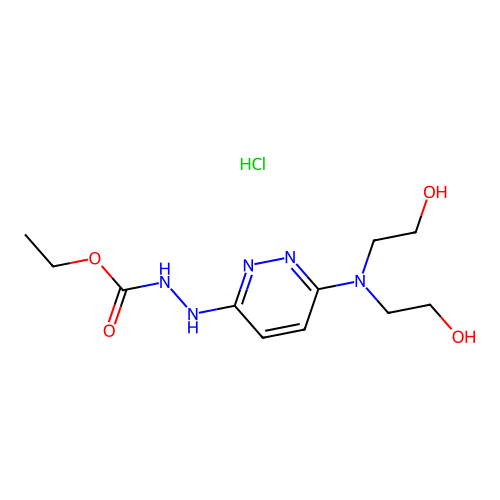 2-(6-(Bis(2-hydroxyethyl)amino)-3-pyridazinyl)hydrazinecarboxylic acid ethyl ester HCl structure