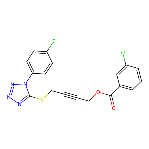 4-[1-(4-Chlorophenyl)tetrazol-5-yl]sulfanylbut-2-ynyl 3-chlorobenzoate structure