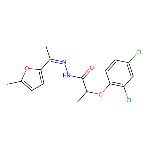 (Z)-2-(2,4-dichlorophenoxy)-N'-(1-(5-methylfuran-2-yl)ethylidene)propanehydrazide structure