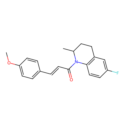 (E)-1-(6-fluoro-2-methyl-3,4-dihydro-2H-quinolin-1-yl)-3-(4-methoxyphenyl)prop-2-en-1-one structure