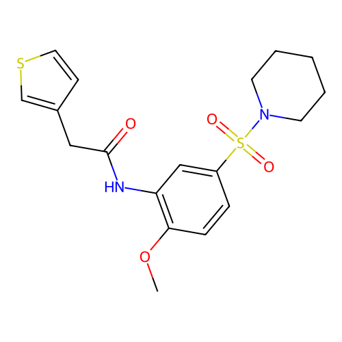 N-[2-Methoxy-5-(1-piperidinylsulfonyl)phenyl]-2-(3-thienyl)acetamide structure