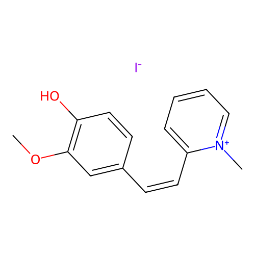 2-[(Z)-2-(4-Hydroxy-3-methoxyphenyl)ethenyl]-1-methylpyridin-1-ium iodide structure