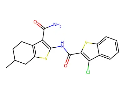 N-(3-carbamoyl-6-methyl-4,5,6,7-tetrahydro-1-benzothiophen-2-yl)-3-chloro-1-benzothiophene-2-carboxamide structure