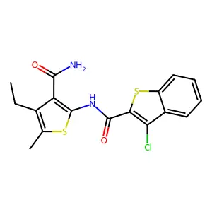 N-(3-carbamoyl-4-ethyl-5-methylthiophen-2-yl)-3-chloro-1-benzothiophene-2-carboxamide structure