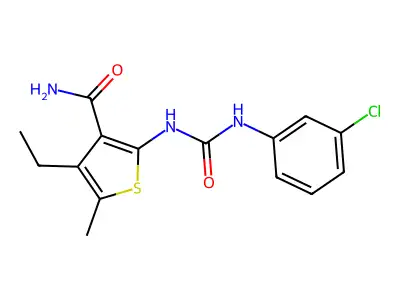 2-[(3-Chlorophenyl)carbamoylamino]-4-ethyl-5-methylthiophene-3-carboxamide structure