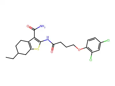 2-{[4-(2,4-dichlorophenoxy)butanoyl]amino}-6-ethyl-4,5,6,7-tetrahydro-1-benzothiophene-3-carboxamide structure