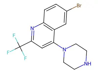 1-[6-Bromo-2-(trifluoromethyl)quinol-4-yl]piperazine structure