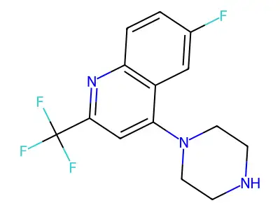 1-[6-Fluoro-2-(trifluoromethyl)quinolin-4-yl]piperazine structure