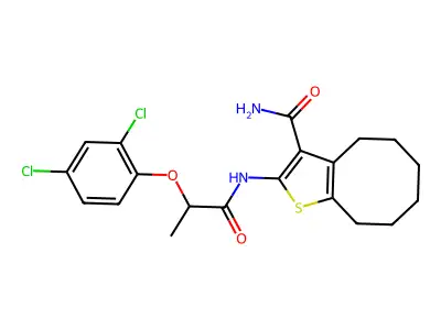 2-{[2-(2,4-dichlorophenoxy)propanoyl]amino}-4,5,6,7,8,9-hexahydrocycloocta[b]thiophene-3-carboxamide structure