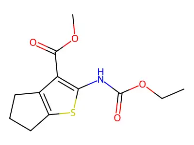 methyl 2-(ethoxycarbonylamino)-5,6-dihydro-4H-cyclopenta[b]thiophene-3-carboxylate structure