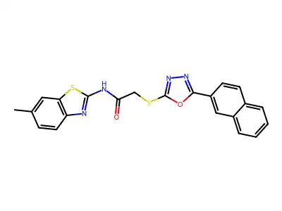 N-(6-methyl-1,3-benzothiazol-2-yl)-2-[(5-naphthalen-2-yl-1,3,4-oxadiazol-2-yl)sulfanyl]acetamide structure