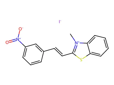 2-[(1E)-2-(3-nitrophenyl)vinyl]-3-methylbenzothiazole, iodide structure