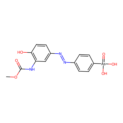 [4-[2-(3-methoxycarbonylimino-4-oxocyclohexa-1,5-dien-1-yl)hydrazinyl]phenyl]arsonic acid structure
