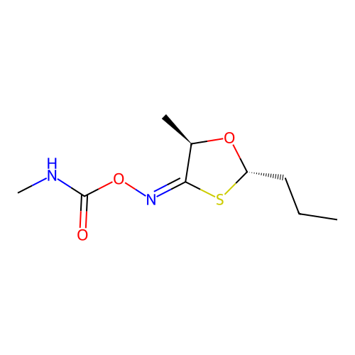 1,3-Oxathiolan-4-one, 5-methyl-2-propyl-, O-((methylamino)carbonyl)oxime, trans- structure