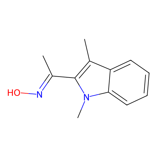 (E)-1-(1,3-dimethyl-1H-indol-2-yl)ethanone oxime structure