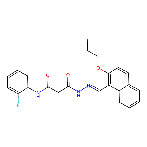 N-(2-fluorophenyl)-N'-[(2-propoxynaphthalen-1-yl)methylideneamino]propanediamide structure