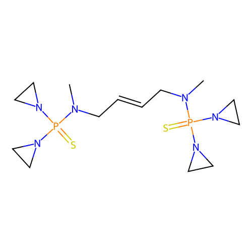 (E)-N,N'-bis[bis(aziridin-1-yl)phosphinothioyl]-N,N'-dimethylbut-2-ene-1,4-diamine structure