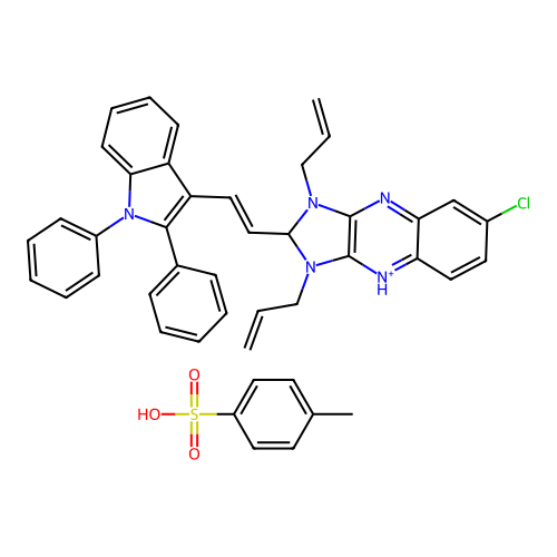 6-Chloro-2-(2-(1,2-diphenyl-1H-indol-3-yl)ethenyl)-1,3-di-2-propenyl-1H-imidazo(4,5-b)quinoxalinium salt with 4-methylbenzenesulfonic acid (1:1) structure