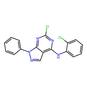 6-chloro-N-(2-chlorophenyl)-1-phenylpyrazolo[4,5-e]pyrimidin-4-amine structure