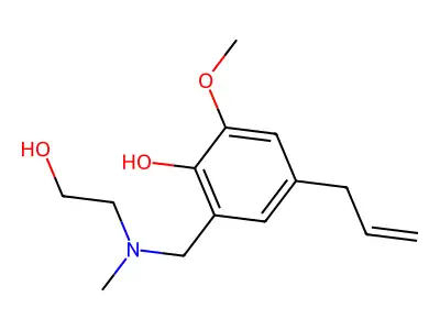 Phenol, 2-(((2-hydroxyethyl)methylamino)methyl)-6-methoxy-4-(2-propenyl)- structure