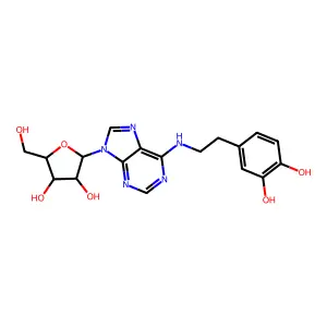 2-[6-[2-(3,4-dihydroxyphenyl)ethylamino]purin-9-yl]-5-(hydroxymethyl)oxolane-3,4-diol structure