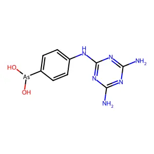{4-[(4,6-Diamino-1,3,5-triazin-2-yl)amino]phenyl}arsonous acid structure