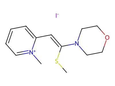 1-Methyl-2-[2-(methylsulfanyl)-2-(morpholin-4-yl)ethenyl]pyridin-1-ium iodide structure