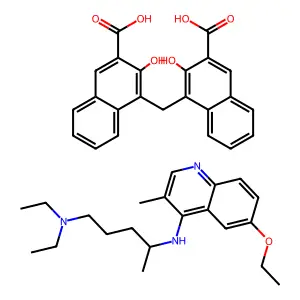 4,4'-methanediylbis(3-hydroxynaphthalene-2-carboxylic acid)- n4-(6-ethoxy-3-methylquinolin-4-yl)-n1,n1-diethylpentane-1,4-diamine(1:1) structure
