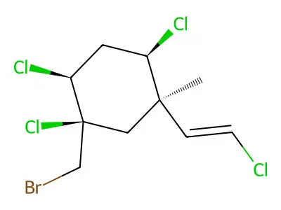 1-(bromomethyl)-1,2,4-trichloro-5-[(E)-2-chloroethenyl]-5-methylcyclohexane structure