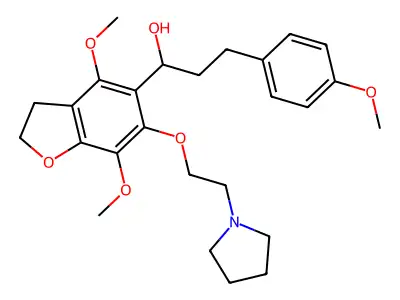 5-Benzofuranmethanol, 2,3-dihydro-4,7-dimethoxy-alpha-(2-(4-methoxyphenyl)ethyl)-6-(2-(1-pyrrolidinyl)ethoxy)- structure