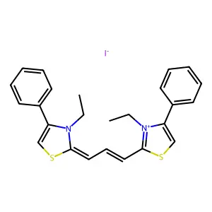 3-ethyl-2-[3-(3-ethyl-4-phenyl-1,3-thiazol-3-ium-2-yl)prop-2-enylidene]-4-phenyl-1,3-thiazole iodide structure