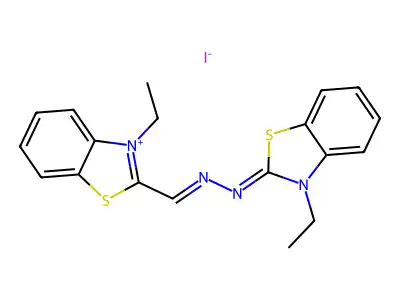 3-ethyl-N-[(3-ethyl-1,3-benzothiazol-3-ium-2-yl)methylideneamino]-1,3-benzothiazol-2-imine iodide structure