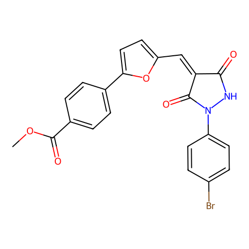Methyl 4-[5-[[1-(4-bromophenyl)-3,5-dioxo-pyrazolidin-4-ylidene]methyl]-2-furyl]benzoate structure