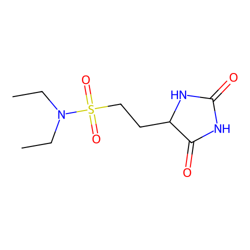 2-(2,5-dioxoimidazolidin-4-yl)-N,N-diethylethanesulfonamide structure