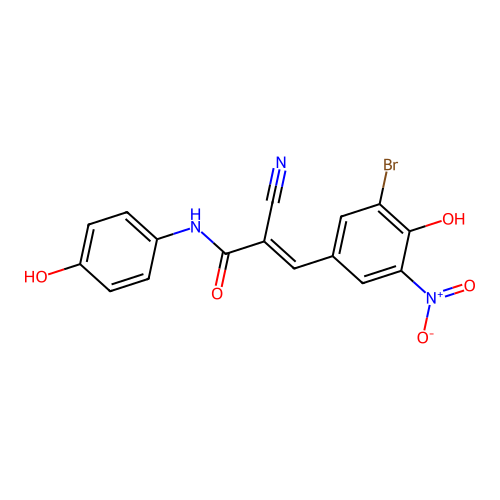 3-(3-bromo-4-hydroxy-5-nitrophenyl)-2-cyano-N-(4-hydroxyphenyl)prop-2-enamide structure