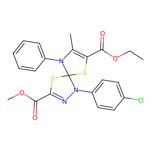 7-ethyl 3-methyl 1-(4-chlorophenyl)-8-methyl-9-phenyl-4,6-dithia-1,2,9-triazaspiro[4.4]nona-2,7-diene-3,7-dicarboxylate structure