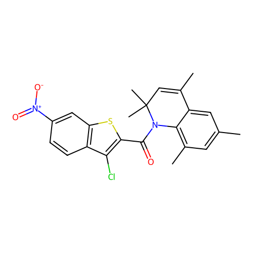 (3-chloro-6-nitro-1-benzothiophen-2-yl)(2,2,4,6,8-pentamethylquinolin-1(2H)-yl)methanone structure