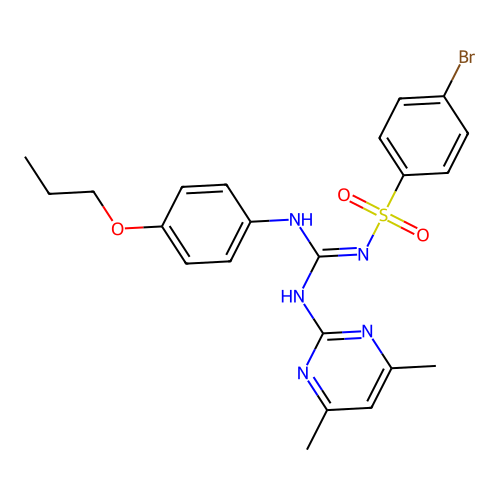 2-(4-bromophenyl)sulfonyl-1-(4,6-dimethylpyrimidin-2-yl)-3-(4-propoxyphenyl)guanidine structure