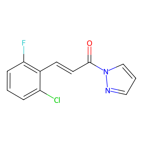 (E)-3-(2-chloro-6-fluorophenyl)-1-pyrazol-1-ylprop-2-en-1-one structure