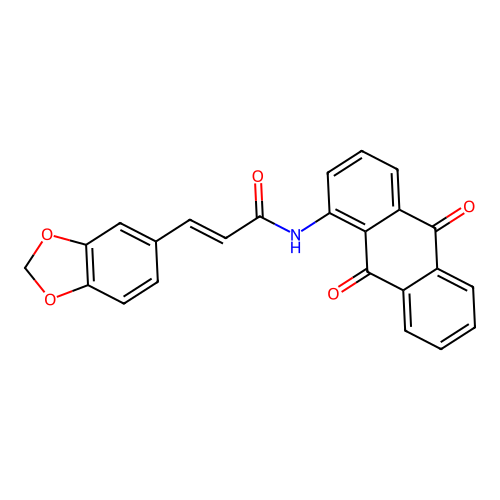 (E)-3-(1,3-benzodioxol-5-yl)-N-(9,10-dioxoanthracen-1-yl)prop-2-enamide structure