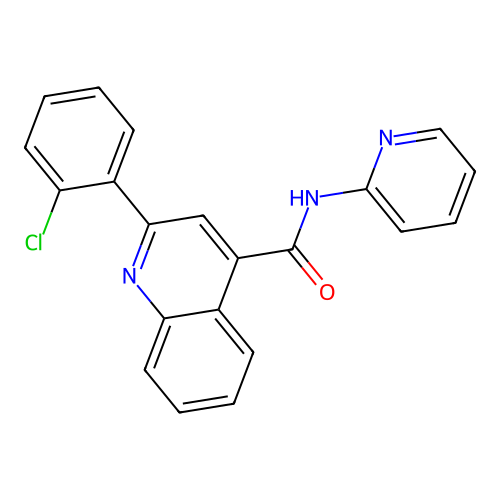 2-(2-chlorophenyl)-N-(pyridin-2-yl)quinoline-4-carboxamide structure