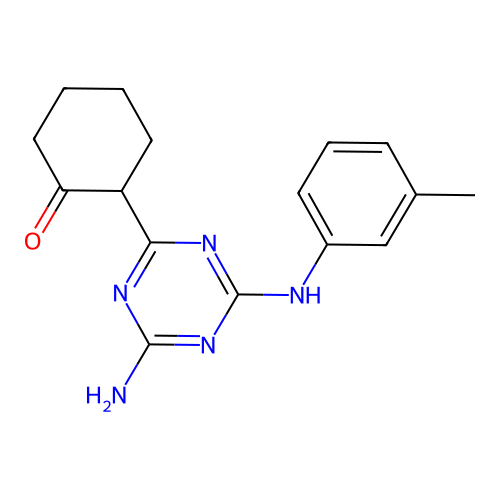 2-(4-amino-6-(m-tolylamino)-1,3,5-triazin-2-yl)cyclohexanone structure