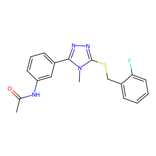 N-(3-(5-((2-fluorobenzyl)thio)-4-methyl-4H-1,2,4-triazol-3-yl)phenyl)acetamide structure