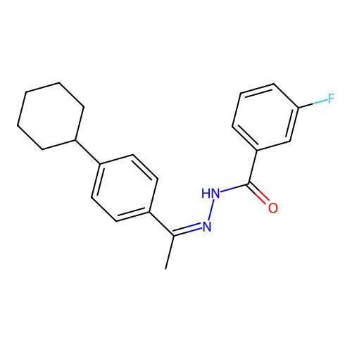 N-[1-(4-cyclohexylphenyl)ethylideneamino]-3-fluorobenzamide structure