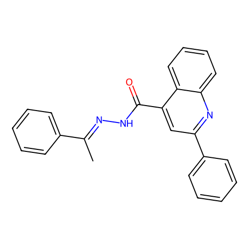 2-phenyl-N'-[(1E)-1-phenylethylidene]quinoline-4-carbohydrazide structure