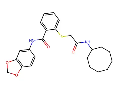 N-benzo[1,3]dioxol-5-yl-2-(cyclooctylcarbamoylmethylsulfanyl)benzamide structure