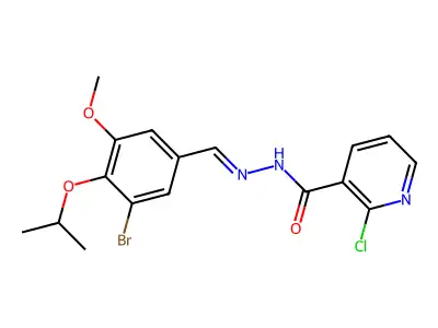 N-[(3-bromo-5-methoxy-4-propan-2-yloxy-phenyl)methylideneamino]-2-chloro-pyridine-3-carboxamide structure