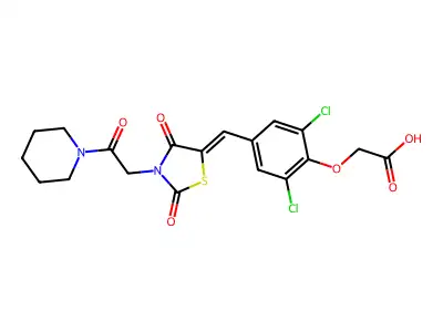 [2,6-Dichloro-4-({2,4-dioxo-3-[2-oxo-2-(piperidin-1-yl)ethyl]-1,3-thiazolidin-5-ylidene}methyl)phenoxy]acetic acid structure