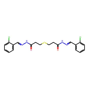 N-[(2-chlorophenyl)methylideneamino]-3-[2-[[(2-chlorophenyl)methylideneamino]carbamoyl]ethylsulfanyl]propanamide structure